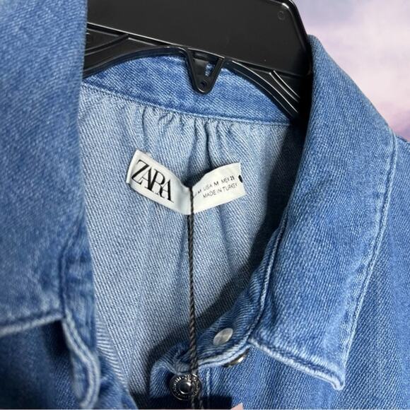 NWT - Zara Denim Belted Shirt Mini Dress Size: M - Picture 9 of 10